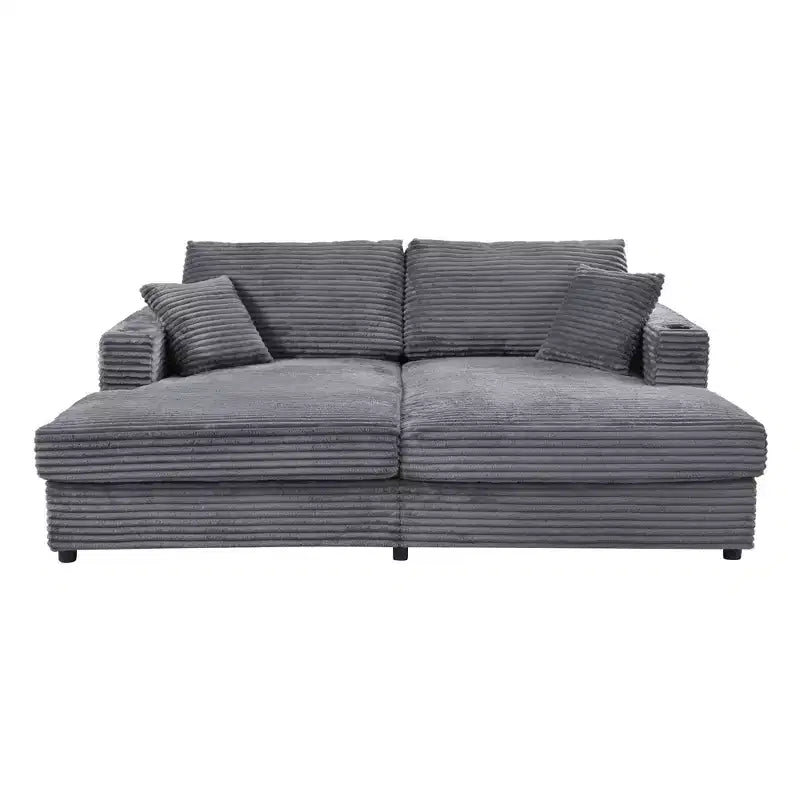 Divano componibile oversize da 220 cm con chaise longue, porte USB e portabicchieri
