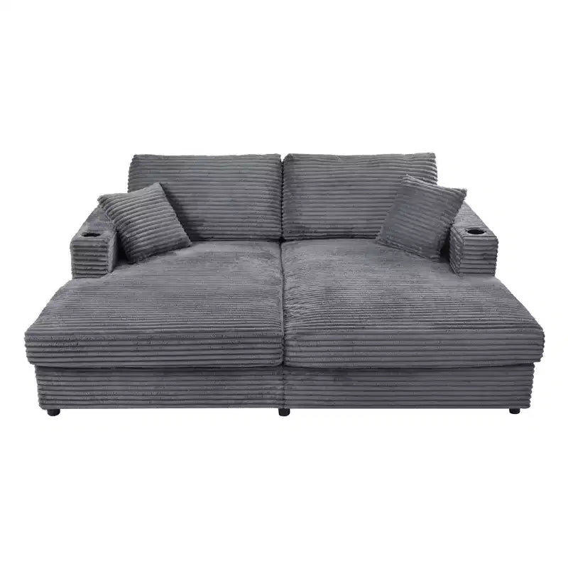 Divano componibile oversize da 220 cm con chaise longue, porte USB e portabicchieri
