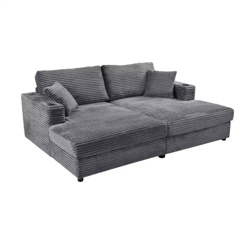 Divano componibile oversize da 220 cm con chaise longue, porte USB e portabicchieri