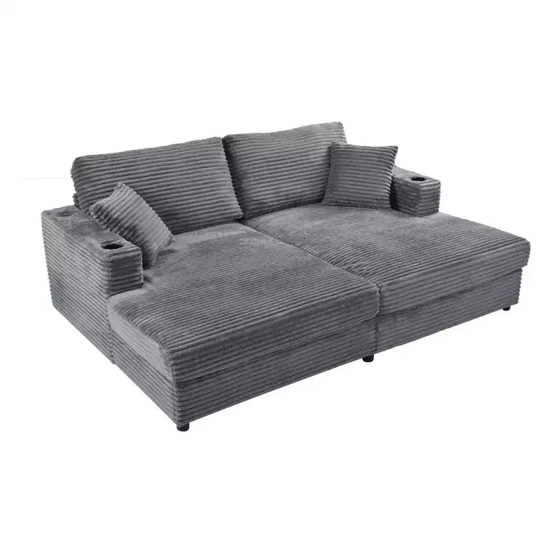 Divano componibile oversize da 220 cm con chaise longue, porte USB e portabicchieri