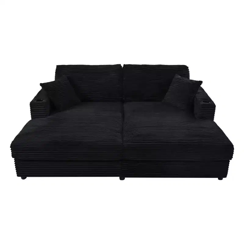 Divano componibile oversize da 220 cm con chaise longue, porte USB e portabicchieri