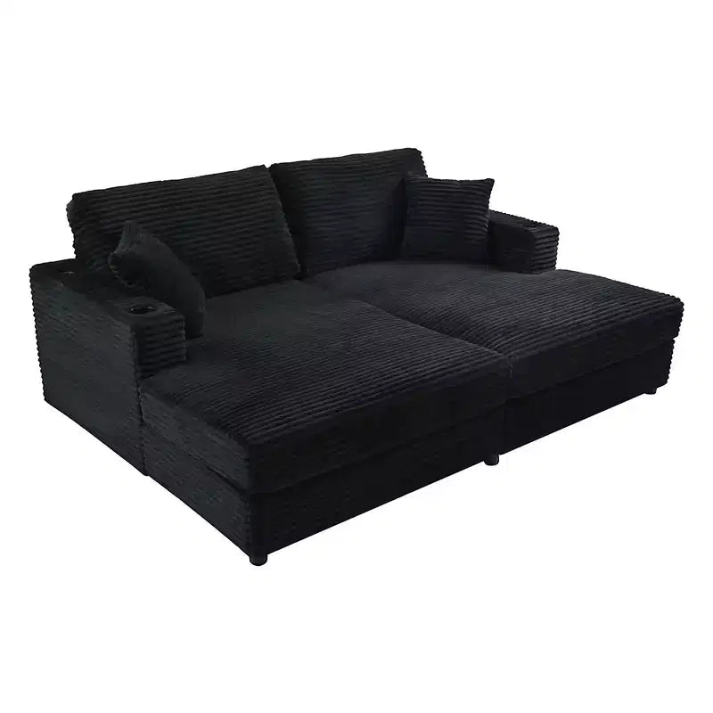 Divano componibile oversize da 220 cm con chaise longue, porte USB e portabicchieri
