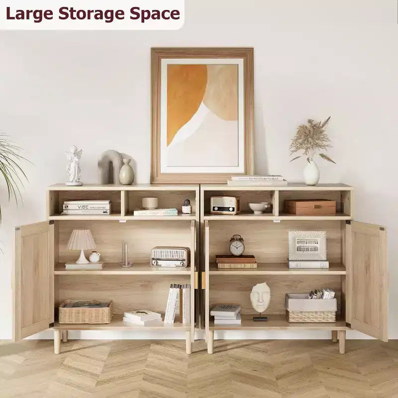 Credenza con 2 ante e ripiano aperto in stile rattan