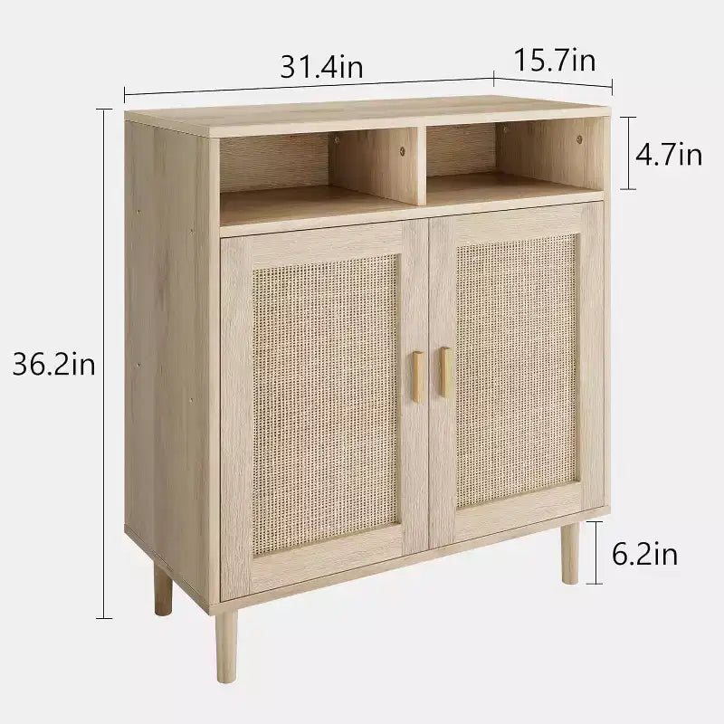 Credenza con 2 ante e ripiano aperto in stile rattan