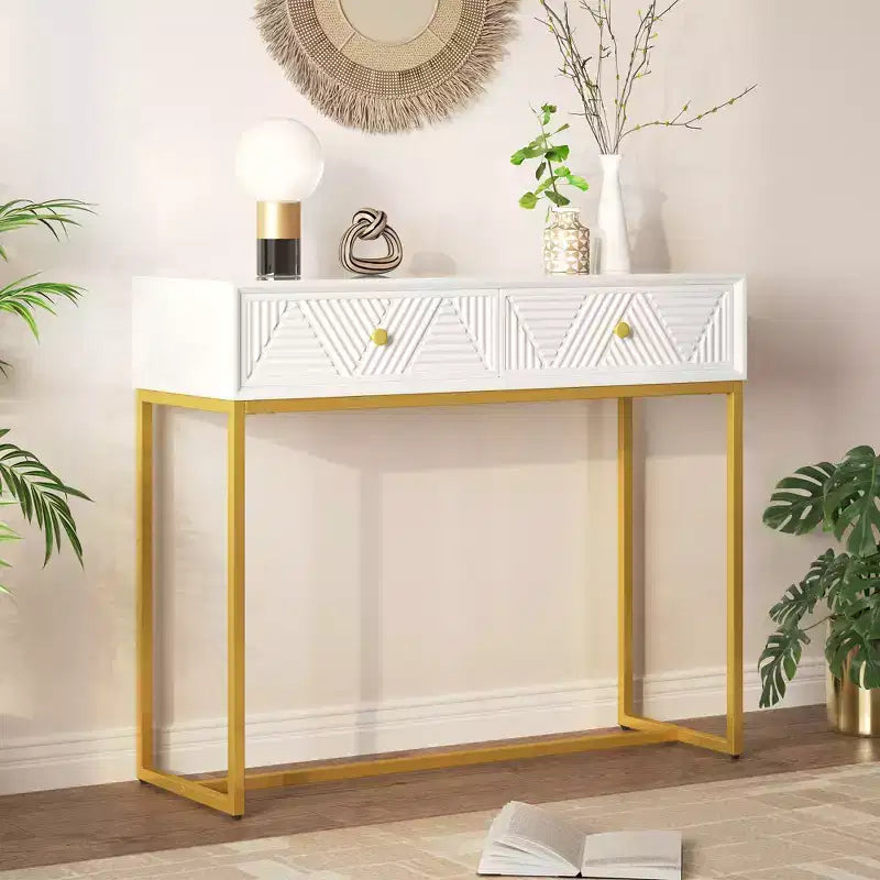 Consolle Sottile Moderna con 2 Cassetti – Bianca
