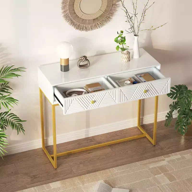 Consolle Sottile Moderna con 2 Cassetti – Bianca