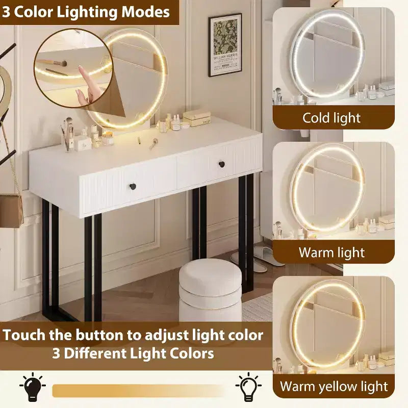 Toeletta illuminata con specchio e 2 cassetti