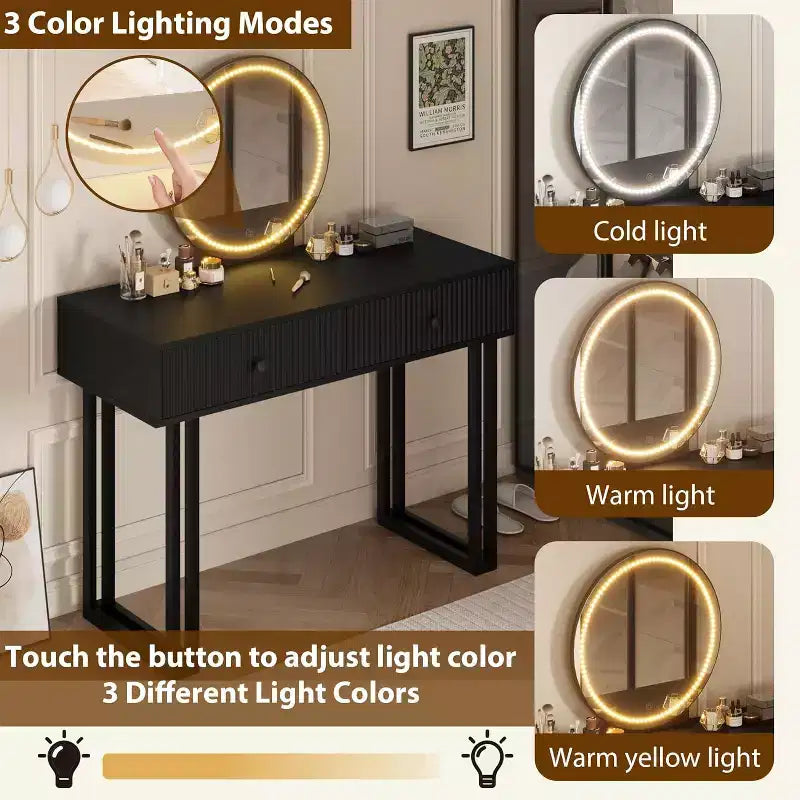 Toeletta illuminata con specchio e 2 cassetti