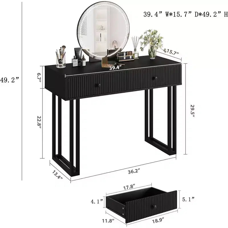 Toeletta illuminata con specchio e 2 cassetti