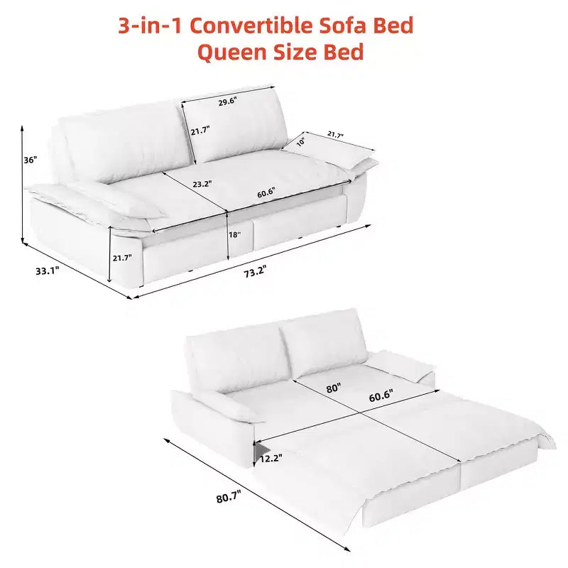 Divano letto convertibile 3-in-1 Queen con rivestimento in velluto