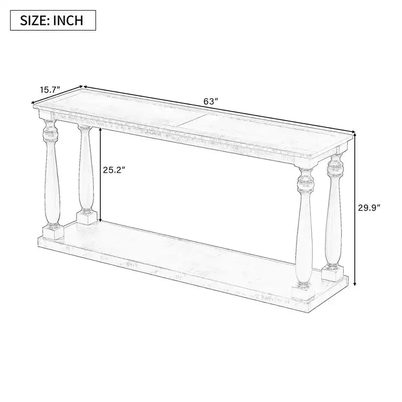 Console in legno con gambe a vaso e ripiano di base