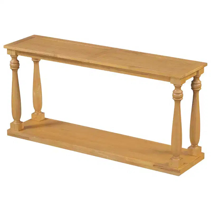 Console in legno con gambe a vaso e ripiano di base