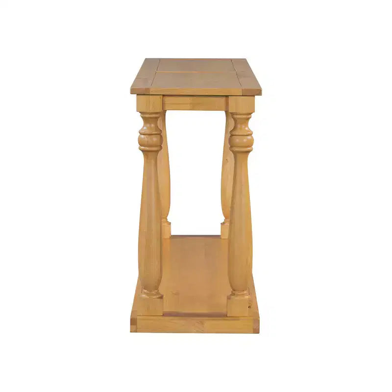 Console in legno con gambe a vaso e ripiano di base