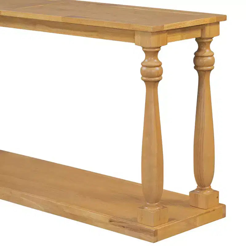 Console in legno con gambe a vaso e ripiano di base