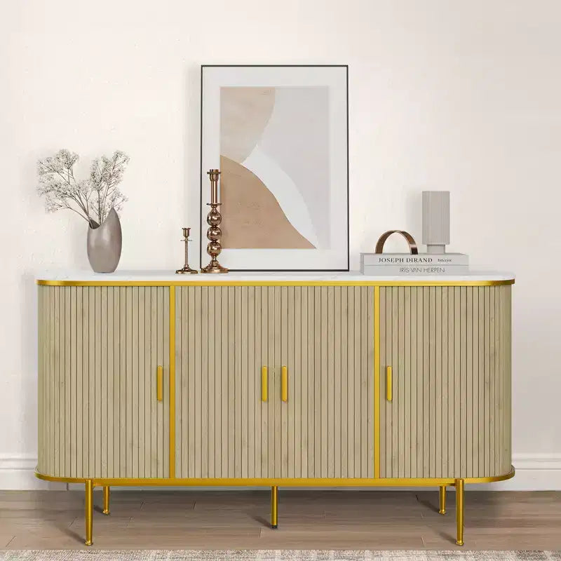 Credenza a buffet scanalata da 59 pollici con gambe in metallo