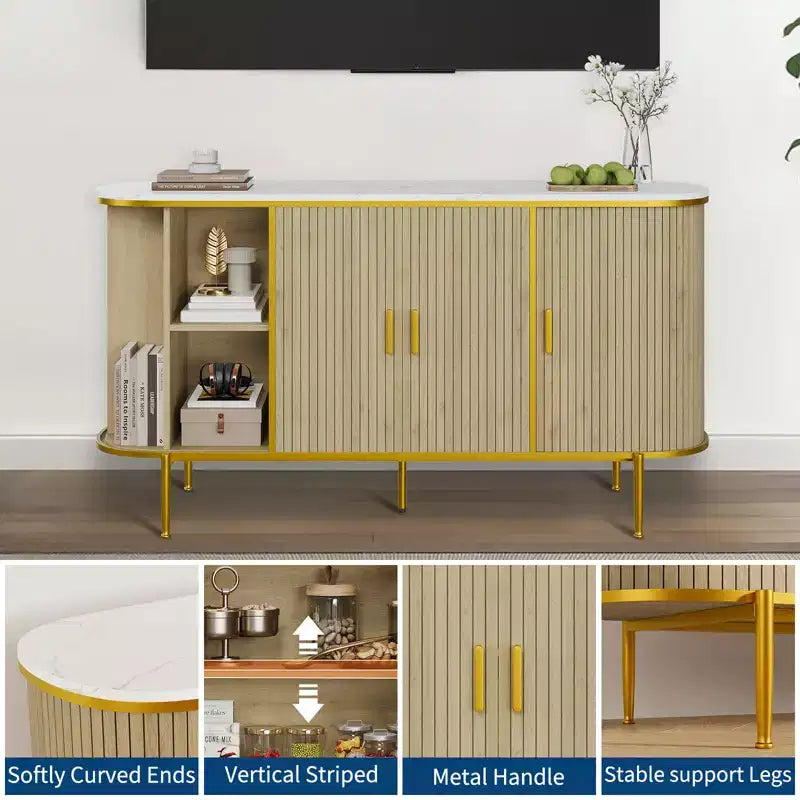Credenza a buffet scanalata da 59 pollici con gambe in metallo