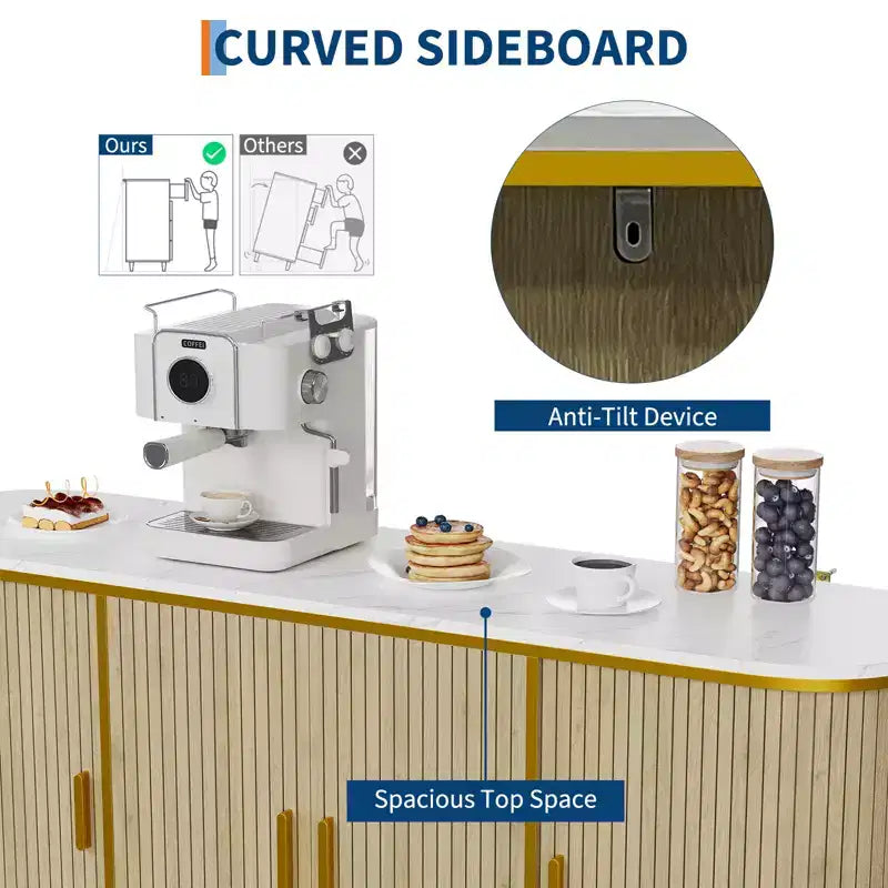 Credenza a buffet scanalata da 59 pollici con gambe in metallo