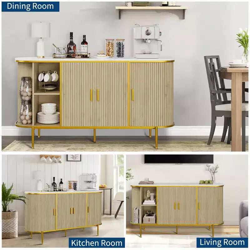 Credenza a buffet scanalata da 59 pollici con gambe in metallo