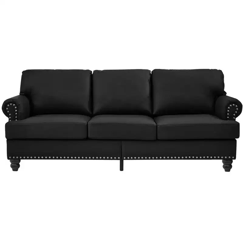 Divano classico 83" con borchie, rivestimento in ecopelle, 3 posti