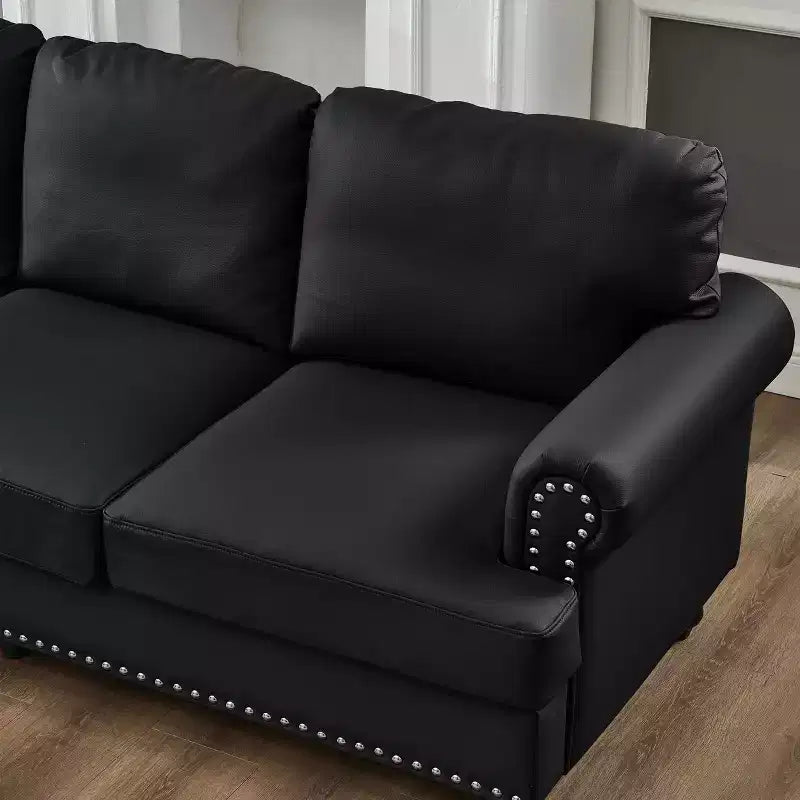 Divano classico 83" con borchie, rivestimento in ecopelle, 3 posti