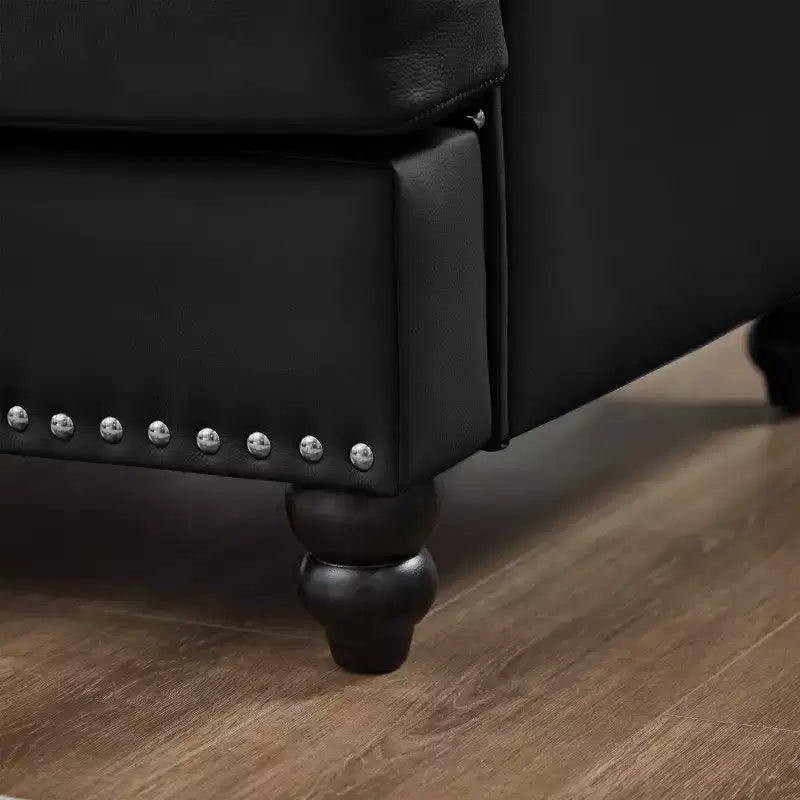 Divano classico 83" con borchie, rivestimento in ecopelle, 3 posti