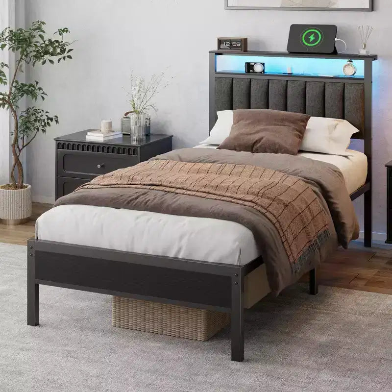 Struttura Letto Singolo con Luci LED e Stazione di Ricarica