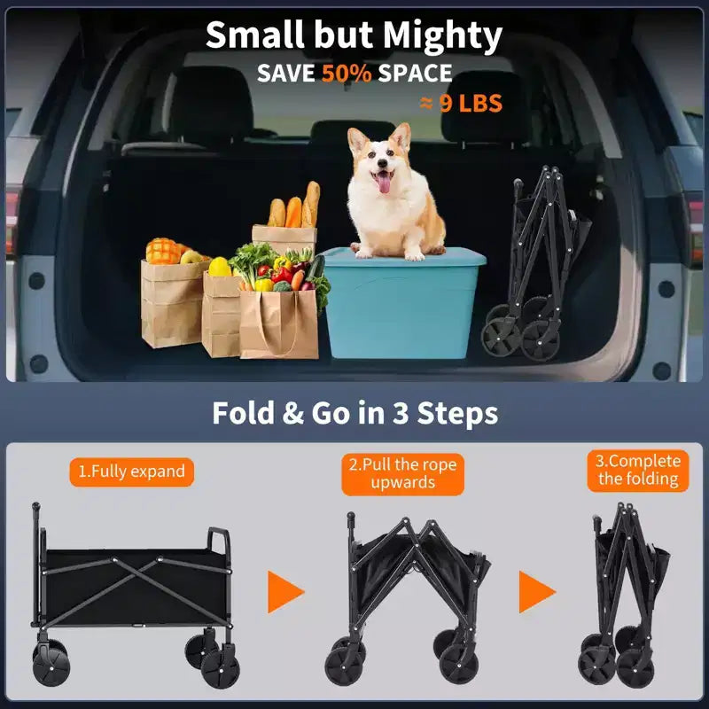 Carrello Pieghevole Multiuso con Ruote All-Terrain – Capacità 108 kg