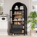 Mobile dispensa da cucina ad arco alto 180 cm con ante in vetro, ripiani regolabili e 2 cassetti
