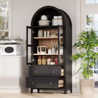 Mobile dispensa da cucina ad arco alto 180 cm con ante in vetro, ripiani regolabili e 2 cassetti