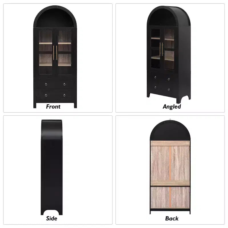 Mobile dispensa da cucina ad arco alto 180 cm con ante in vetro, ripiani regolabili e 2 cassetti