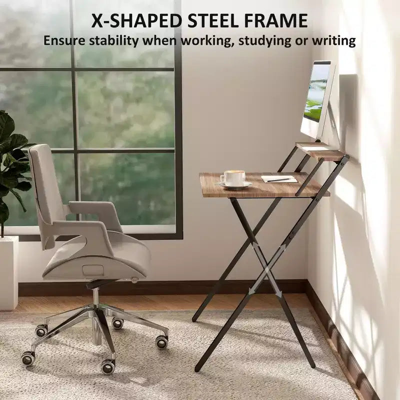 Scrivania Pieghevole con Ripiano Monitor – Telaio a X, Design Salvaspazio