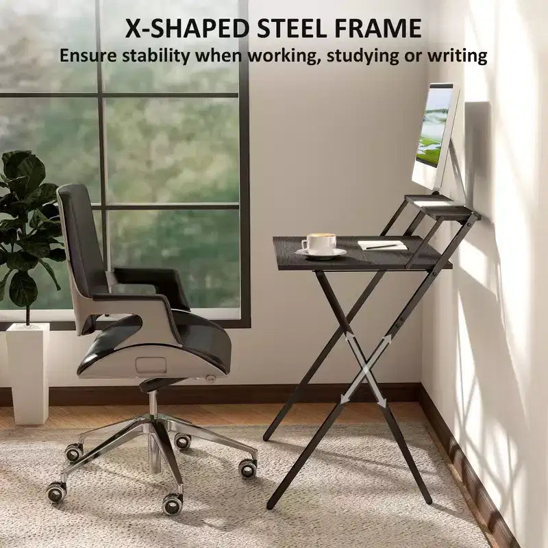 Scrivania Pieghevole con Ripiano Monitor – Telaio a X, Design Salvaspazio