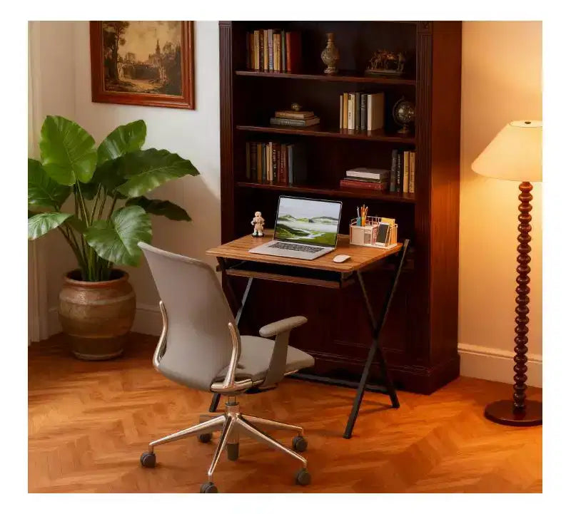 Scrivania Pieghevole con Ripiano Monitor – Telaio a X, Design Salvaspazio