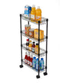 Slim Rolling Storage Cart, Adjustable Metal Utility Organizer with Wheels for Bathroom, Kitchen, Living Room & Small Spaces, Black