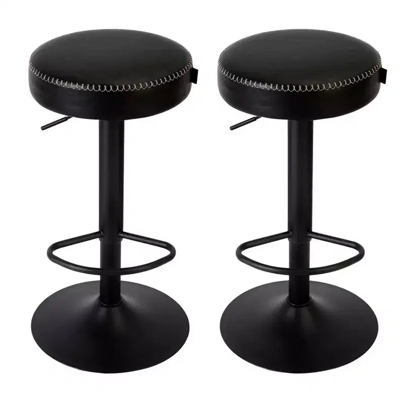 Oil-Waxed Leather Adjustable Bar Stools (Set of 2), 360 Swivel, 25.6-33.7 Height Range, for Kitchen Island & Home Bar