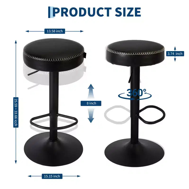 Sgabelli da bar regolabili in pelle cerata (set da 2), girevoli a 360°, altezza 65-85,5 cm, per isola cucina e angolo bar