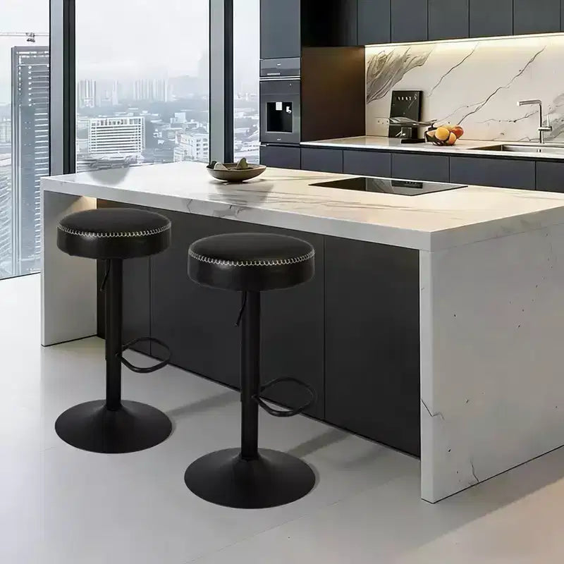 Sgabelli da bar regolabili in pelle cerata (set da 2), girevoli a 360°, altezza 65-85,5 cm, per isola cucina e angolo bar