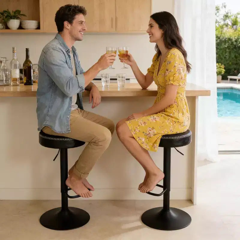 Sgabelli da bar regolabili in pelle cerata (set da 2), girevoli a 360°, altezza 65-85,5 cm, per isola cucina e angolo bar