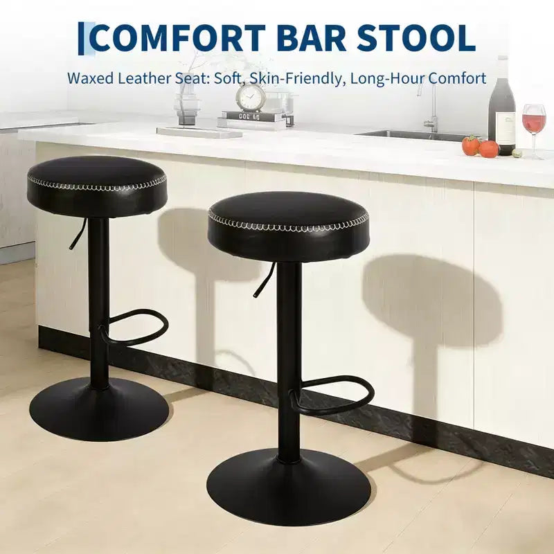 Sgabelli da bar regolabili in pelle cerata (set da 2), girevoli a 360°, altezza 65-85,5 cm, per isola cucina e angolo bar