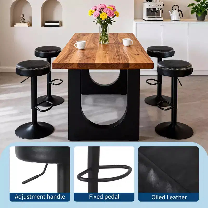 Sgabelli da bar regolabili in pelle cerata (set da 2), girevoli a 360°, altezza 65-85,5 cm, per isola cucina e angolo bar