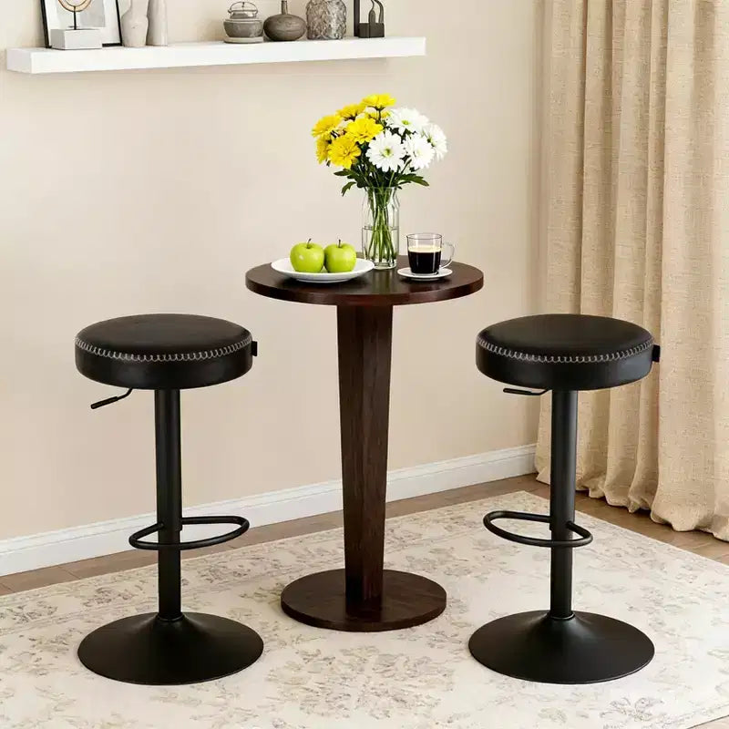 Sgabelli da bar regolabili in pelle cerata (set da 2), girevoli a 360°, altezza 65-85,5 cm, per isola cucina e angolo bar