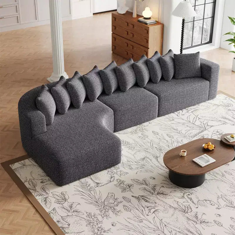 Clihome 131.1-inch Chenille Sectional Sofa, Modern Cloud-Shaped Curved Left Chaise Sofa with 10 Cushions