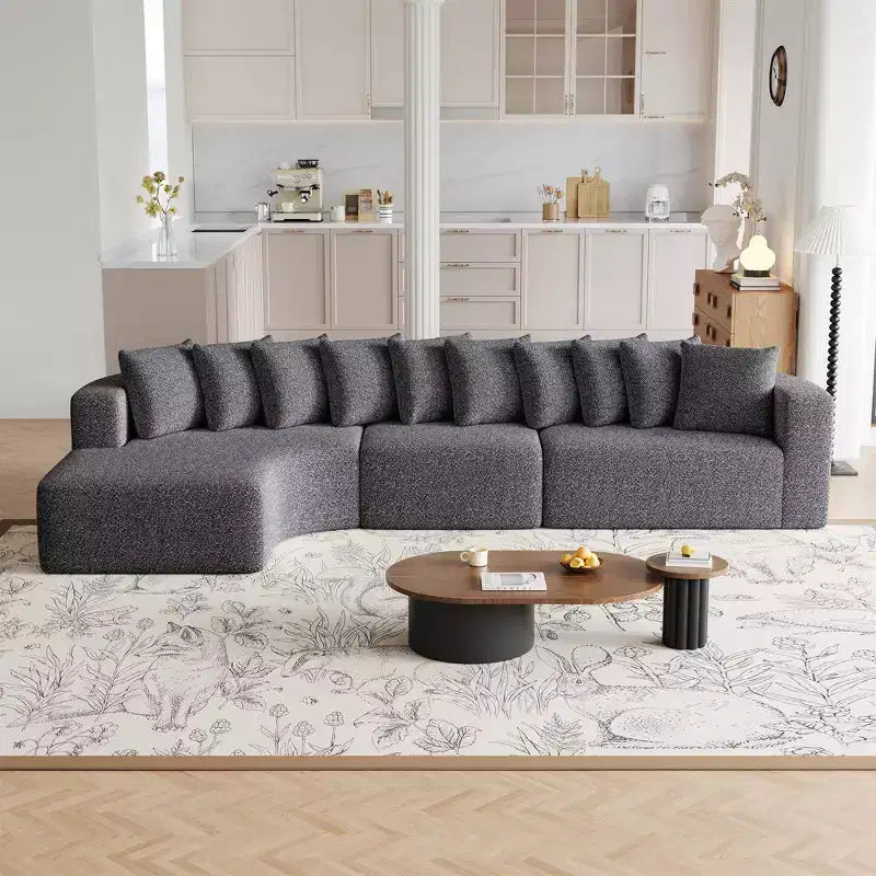 Divano sezionale in ciniglia Clihome da 131,1 pollici, divano curvo moderno a forma di nuvola con chaise longue sinistra e 10 cuscini