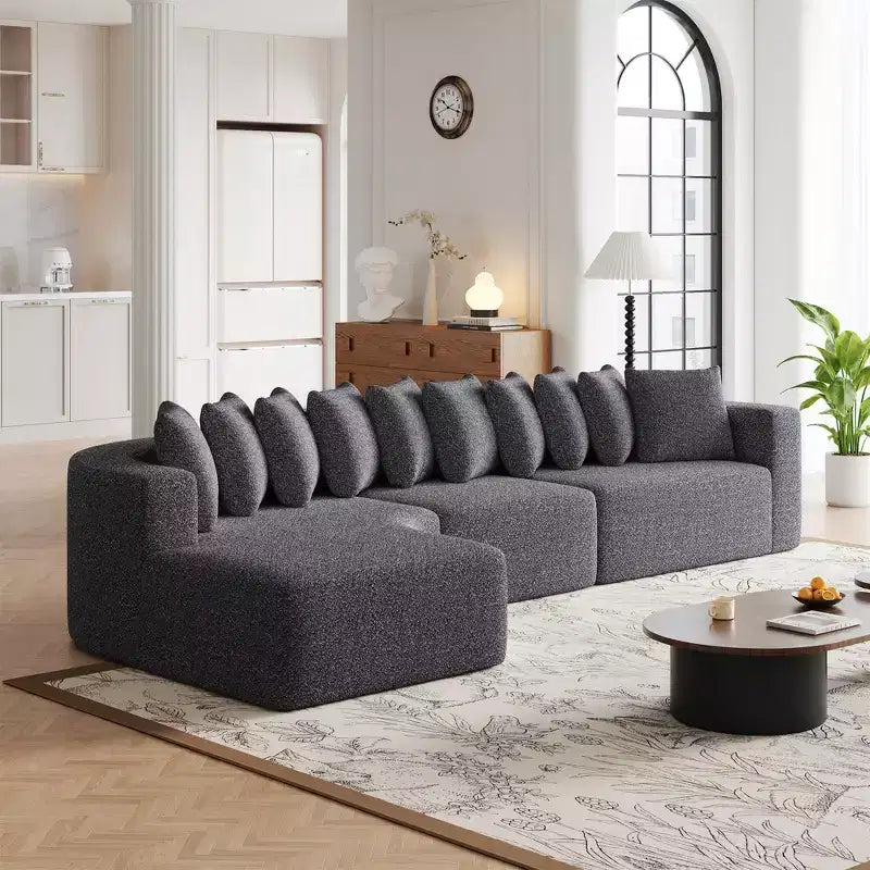 Divano sezionale in ciniglia Clihome da 131,1 pollici, divano curvo moderno a forma di nuvola con chaise longue sinistra e 10 cuscini