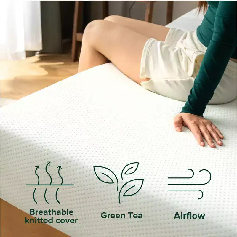 Materasso in memory foam Zinus 5 Twin Green Tea, senza fibra di vetro, rigidità media, sollievo zonale dalla pressione, certificato sicuro, materasso in scatola
