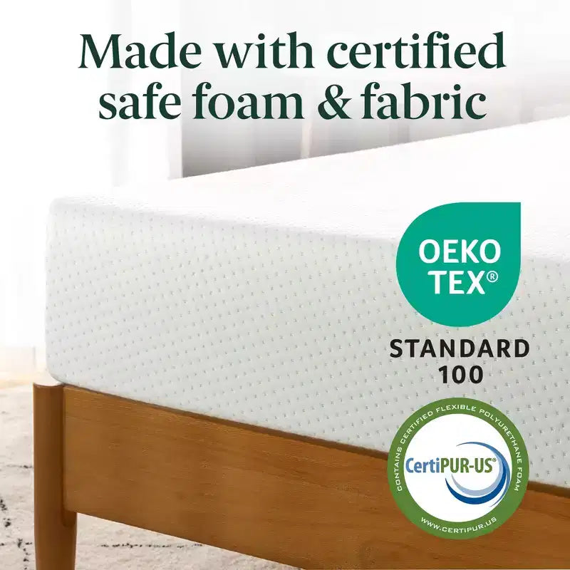 Materasso in memory foam Zinus 5 Twin Green Tea, senza fibra di vetro, rigidità media, sollievo zonale dalla pressione, certificato sicuro, materasso in scatola