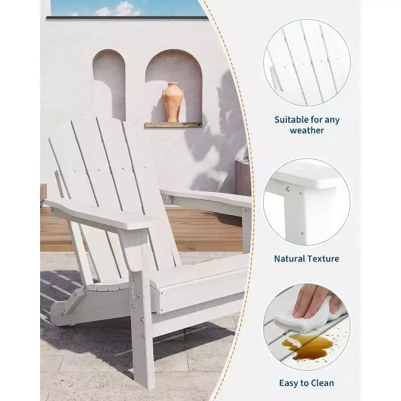 Set di 2 sedie Adirondack pieghevoli con tavolino laterale, in HDPE effetto legno, capacità 170 kg, set da esterno resistente alle intemperie per patio, ponte, braciere