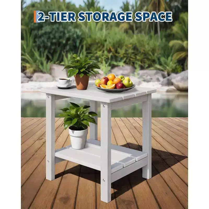 Set di 2 sedie Adirondack pieghevoli con tavolino laterale, in HDPE effetto legno, capacità 170 kg, set da esterno resistente alle intemperie per patio, ponte, braciere