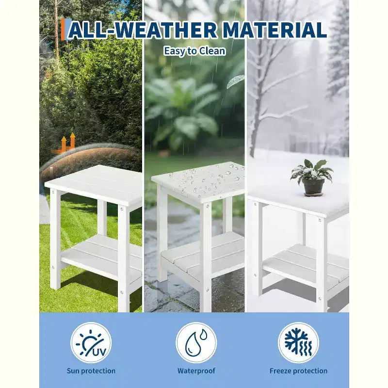 Set di 2 sedie Adirondack pieghevoli con tavolino laterale, in HDPE effetto legno, capacità 170 kg, set da esterno resistente alle intemperie per patio, ponte, braciere