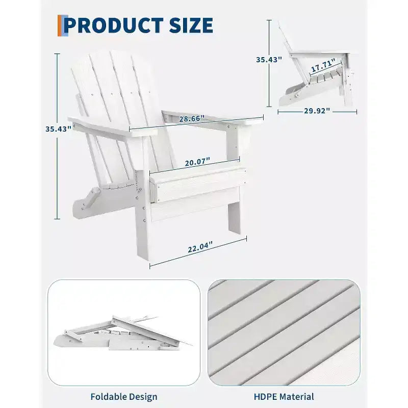 Set di 2 sedie Adirondack pieghevoli con tavolino laterale, in HDPE effetto legno, capacità 170 kg, set da esterno resistente alle intemperie per patio, ponte, braciere